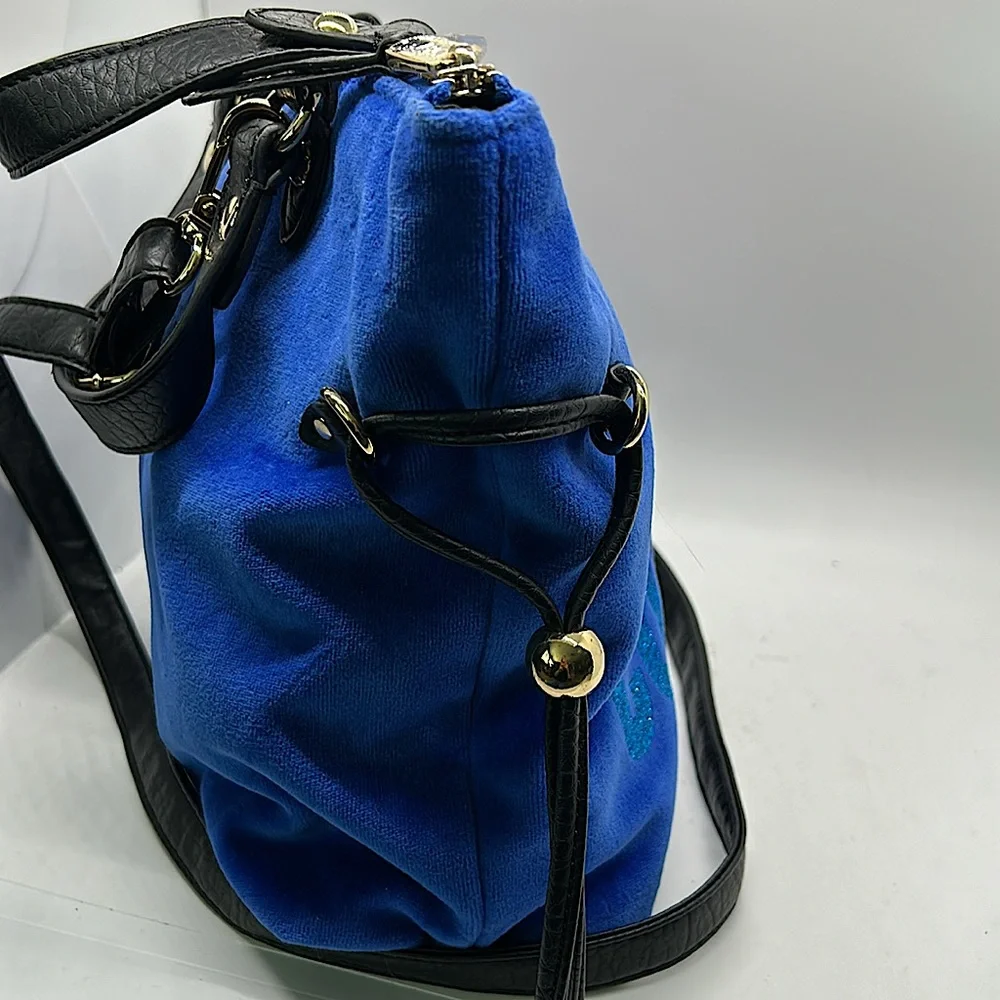 Juicy Couture Y2K Vintage Blue/Pink Glitter Velvet Tote Handbag Purse 👛 👛 - Picture 5 of 9